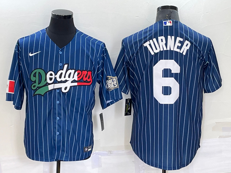 Men's Los Angeles Dodgers #6 Trea Turner Navy Mexico World Series Cool Base Stitched Baseball Jersey